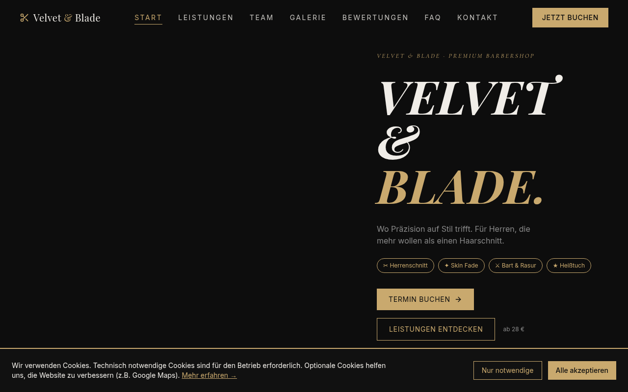 Velvet & Blade – Barbershop Website